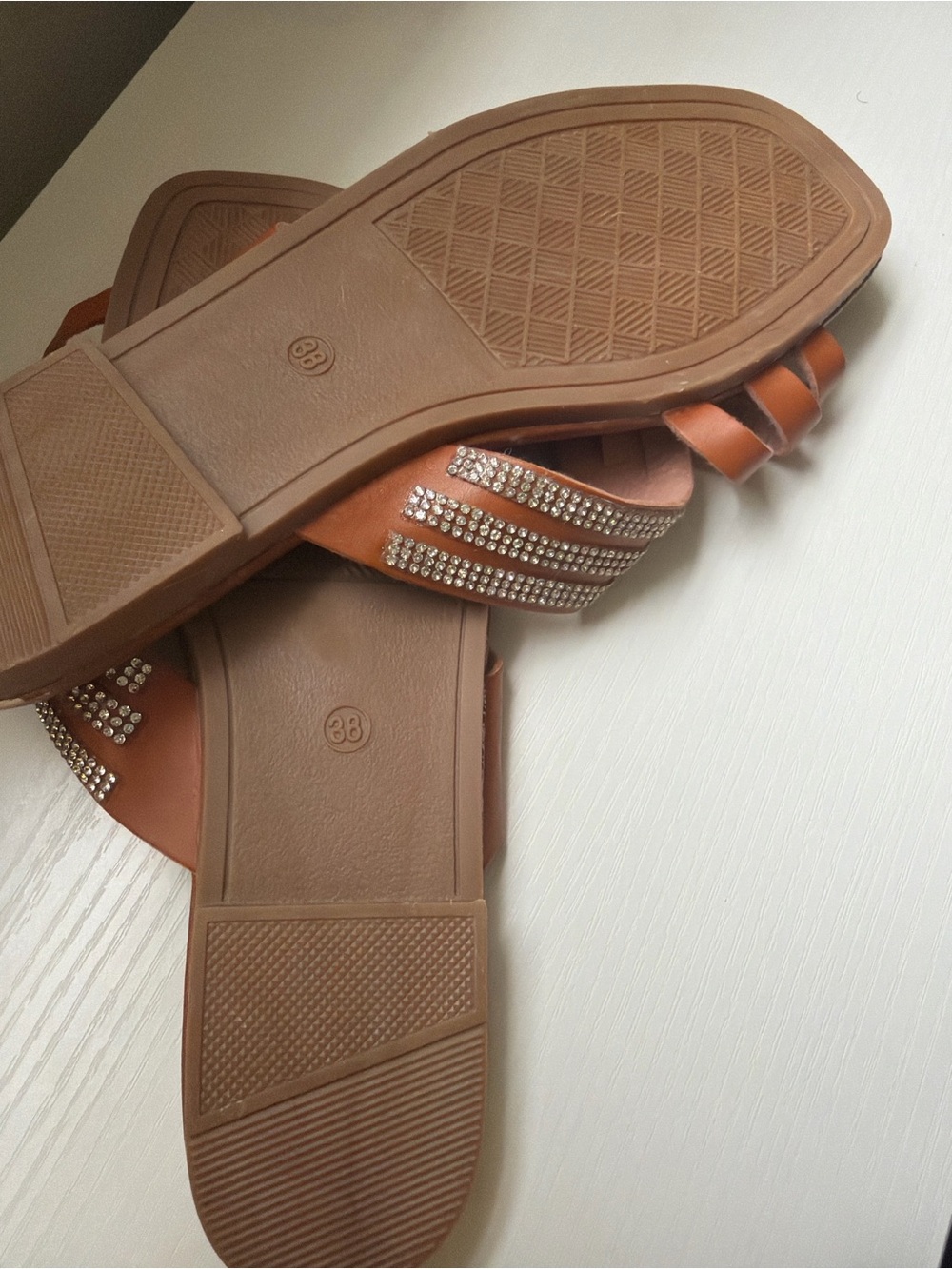Women’s Brown Rhinestone Slide Sandals - Picture 3 of 3